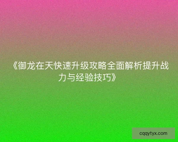《御龙在天快速升级攻略全面解析提升战力与经验技巧》